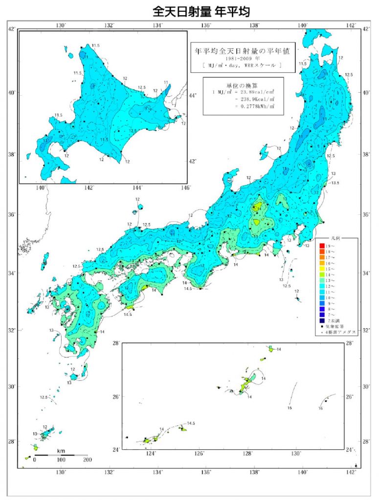 日本の日射量マップ